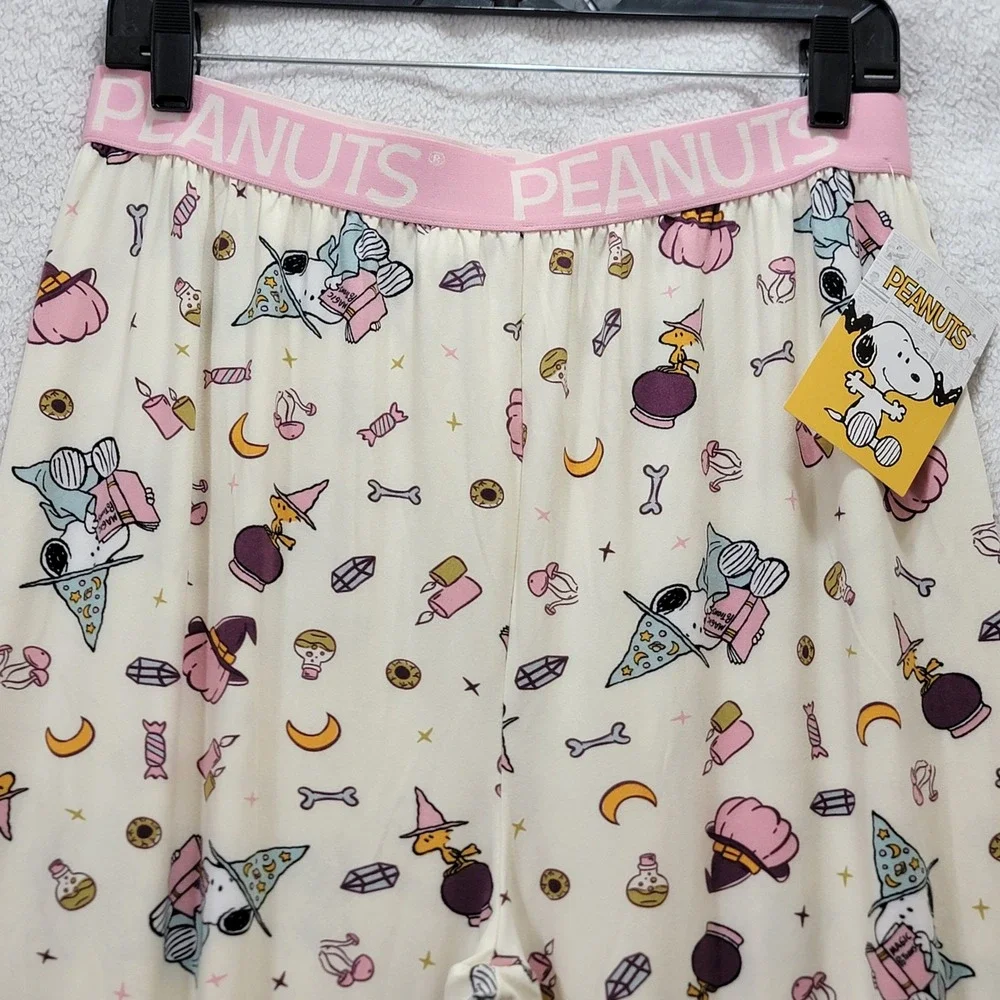 NEW Peanuts Snoopy Woodstock Halloween Wizard Soft Pajama Lounge Pants Cream XL